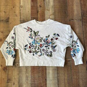 Urban Revivo Womens White Floral Embroidered Cotton Sweatshirt Size 8